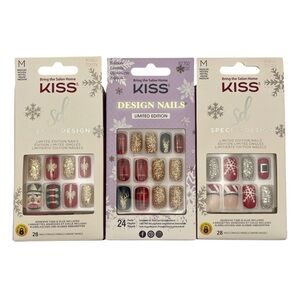 KISS Glue-On/Press-On Christmas Nails - Lot of 3